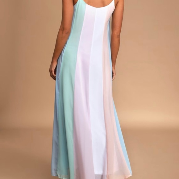 SOLD - Lulus Days to Remember Light Blue Multi Striped Maxi Dress XS - Picture 3 of 9